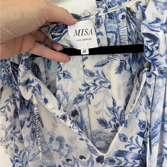 Misa Los Angeles Lilian Ruffle Mini Dress in Blue and White Peacock Print size M - Picture 4 of 7